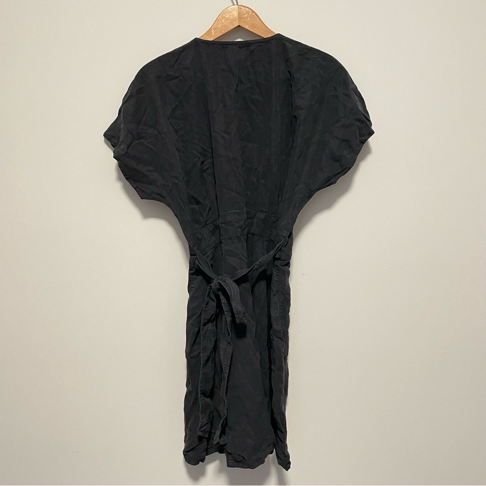 Quince Women's Small Black Tencel Midi Dress Button Down Short Sleeve Pockets - Picture 3 of 5